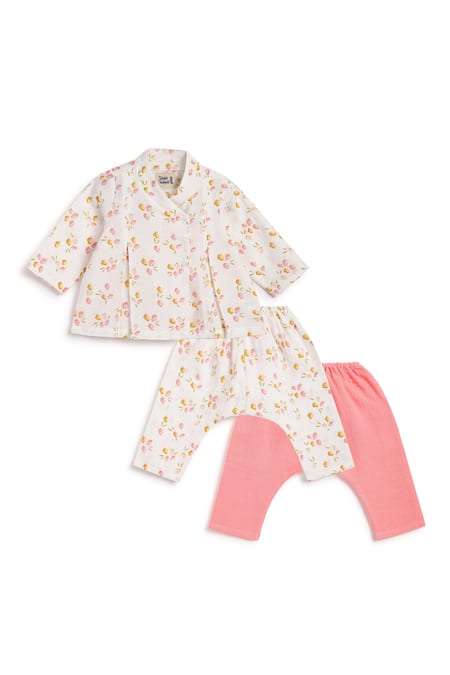 Shop Tiber Taber White Cotton Floral Print Pant Set at Aza Fashions Shop_Tiber Taber_White Cotton Floral Print Pant Set _at_Aza_Fashions
