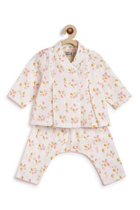 Shop Tiber Taber White Cotton Floral Print Pant Set Shop_Tiber Taber_White Cotton Floral Print Pant Set