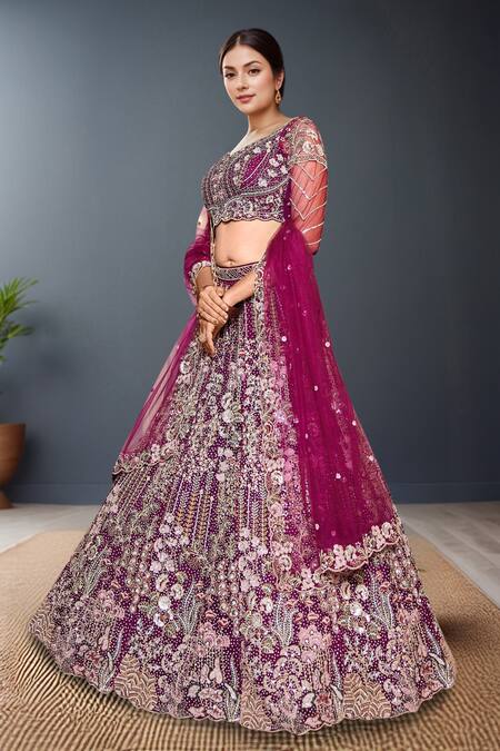 Buy_Samyukta Singhania_Multi Color Net Sequins, Embroidery Lehenga Set_Online_at_Aza_Fashions