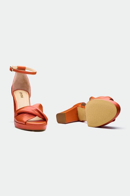 Shop Oroh Orange Luton Genuine Leather Heels at Aza Fashions Shop_Oroh_Orange Luton Genuine Leather Heels _at_Aza_Fashions