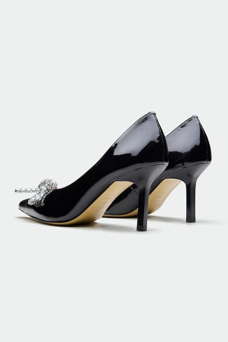 Buy_Oroh_Black Rhinestones, Bows Embellished Heels _Online_at_Aza_Fashions