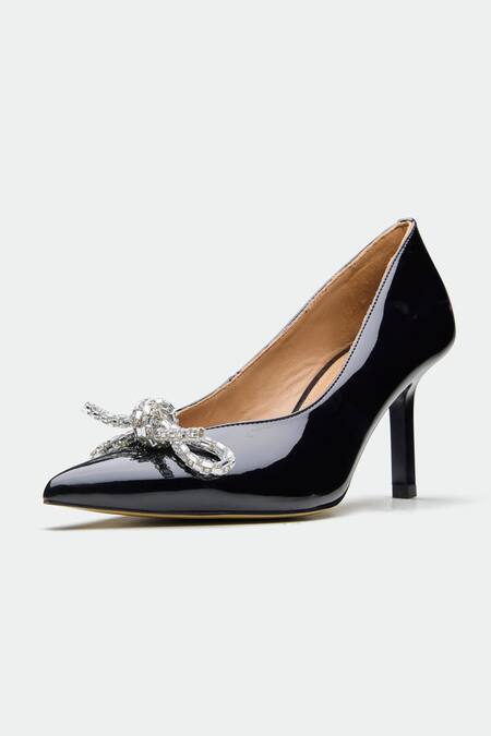 Shop_Oroh_Black Rhinestones, Bows Embellished Heels _Online_at_Aza_Fashions