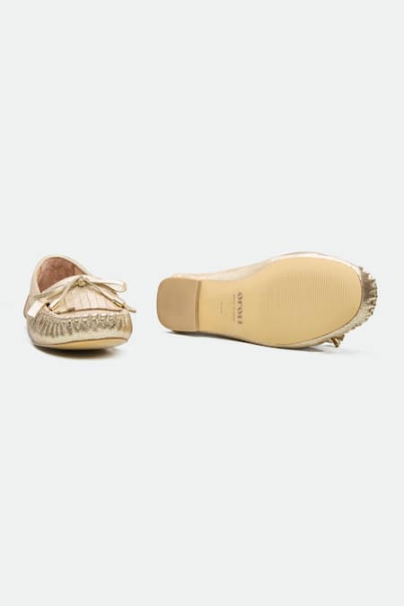 Shop Oroh Gold Genuine Leather Northampton Flats at Aza Fashions Shop_Oroh_Gold Genuine Leather Northampton Flats _at_Aza_Fashions