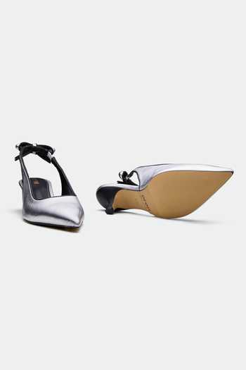 Shop Oroh Silver Bows Designer Slingback Heels at Aza Fashions Shop_Oroh_Silver Bows Designer Slingback Heels _at_Aza_Fashions