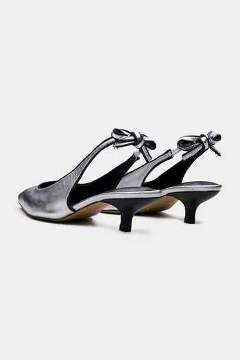 Buy Oroh Silver Bows Designer Slingback Heels Online at Aza Fashions Buy_Oroh_Silver Bows Designer Slingback Heels _Online_at_Aza_Fashions