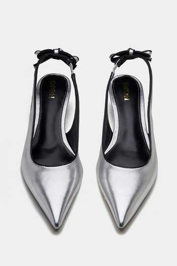 Oroh Silver Bows Designer Slingback Heels at Aza Fashions Oroh_Silver Bows Designer Slingback Heels _at_Aza_Fashions