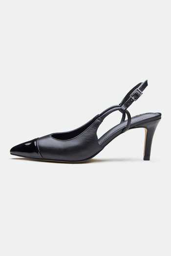 Oroh Black Genuine Leather Slingback Heels Online at Aza Fashions Oroh_Black Genuine Leather Slingback Heels _Online_at_Aza_Fashions