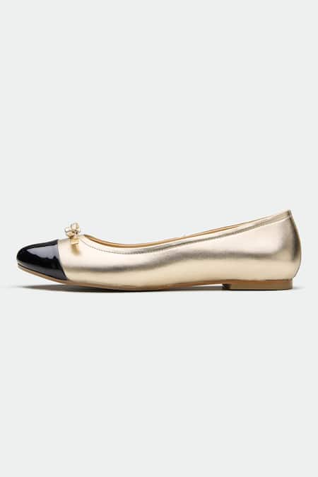 Oroh_Gold Designer Bow Flats _Online_at_Aza_Fashions