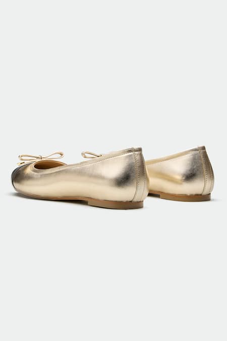 Buy_Oroh_Gold Designer Bow Flats _Online_at_Aza_Fashions