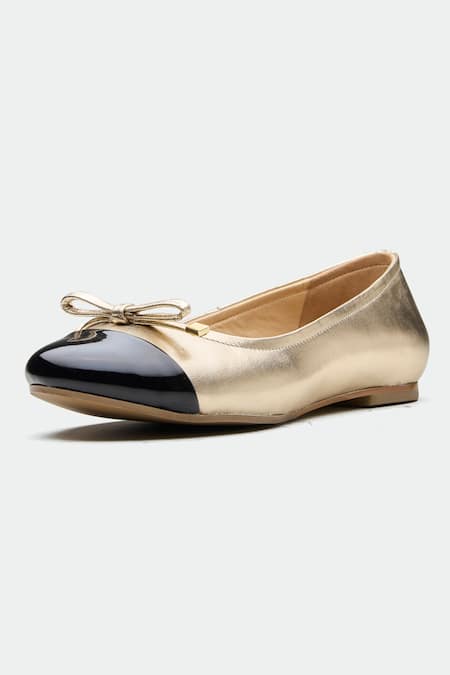 Shop_Oroh_Gold Designer Bow Flats _Online_at_Aza_Fashions