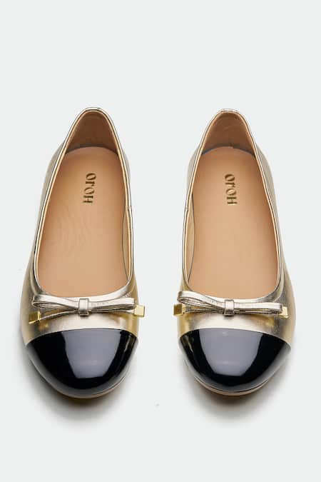Oroh_Gold Designer Bow Flats _at_Aza_Fashions