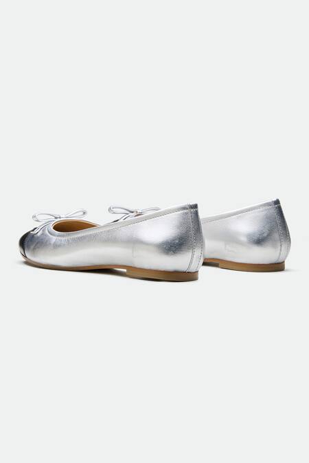 Buy_Oroh_Silver Designer Bow Flats _Online_at_Aza_Fashions