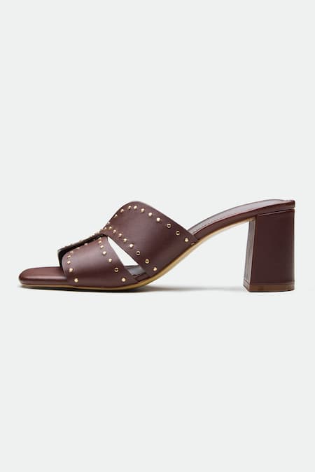 Buy_Oroh_Brown Studs Studded Heels _Online_at_Aza_Fashions