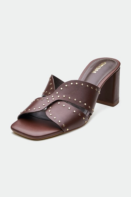Shop_Oroh_Brown Studs Studded Heels _Online_at_Aza_Fashions