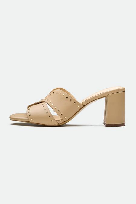 Oroh_Beige Studs Chester Studded Heels _Online_at_Aza_Fashions