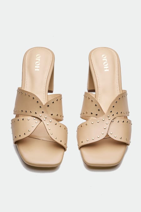 Oroh_Beige Studs Chester Studded Heels _at_Aza_Fashions