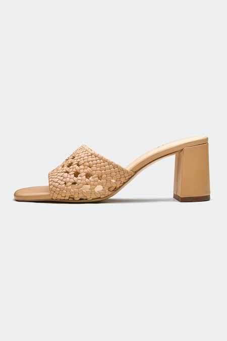 Oroh_Beige Woven Block Heels _Online_at_Aza_Fashions