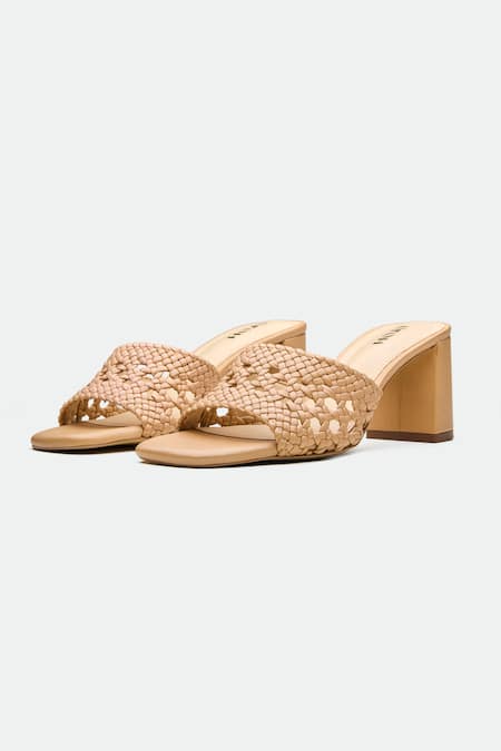 Oroh Beige Woven Block Heels 