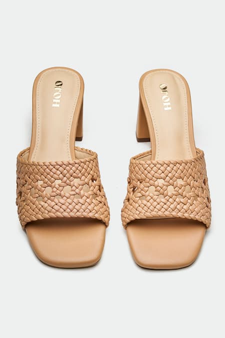 Oroh_Beige Woven Block Heels _at_Aza_Fashions