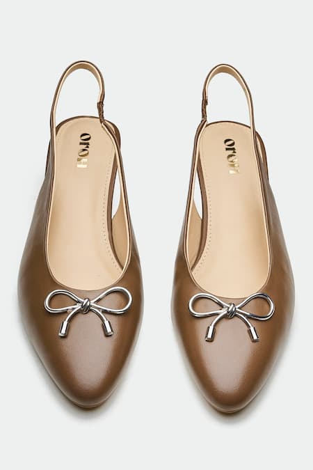 Oroh_Brown Bows Slingback Heels With Detail _at_Aza_Fashions
