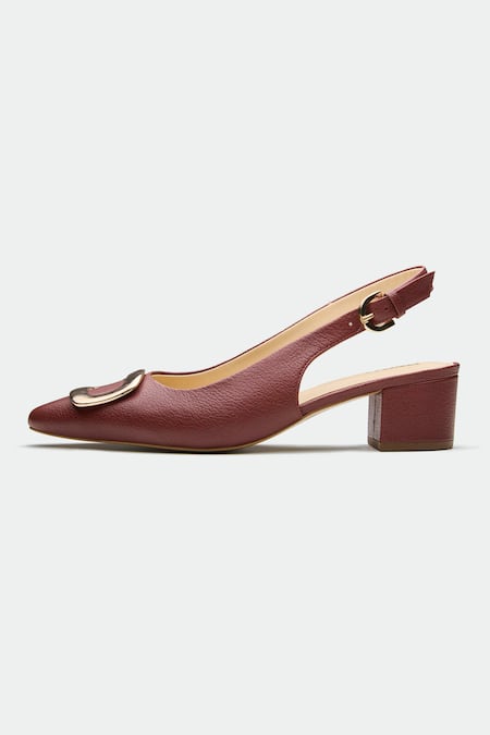 Oroh Maroon Buckles Leather Slingback Heels Online at Aza Fashions Oroh_Maroon Buckles Leather Slingback Heels _Online_at_Aza_Fashions