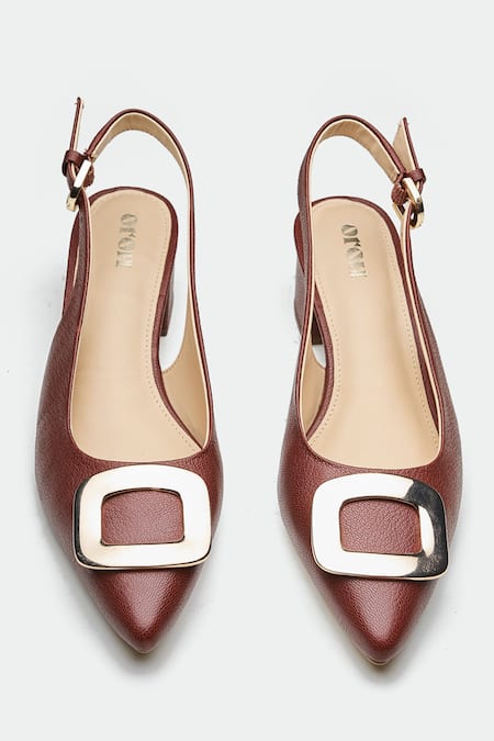 Oroh Maroon Buckles Leather Slingback Heels at Aza Fashions Oroh_Maroon Buckles Leather Slingback Heels _at_Aza_Fashions