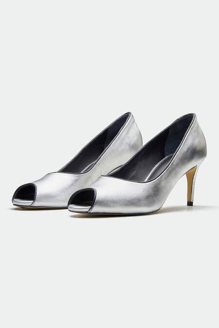 OROH Silver Open Toe Heels 
