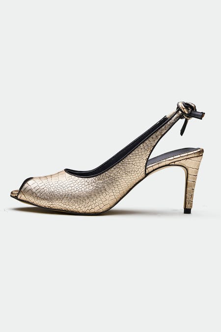 Oroh Gold Bows Cracked Leather Heels Online at Aza Fashions Oroh_Gold Bows Cracked Leather Heels _Online_at_Aza_Fashions