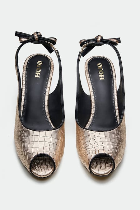Oroh Gold Bows Cracked Leather Heels at Aza Fashions Oroh_Gold Bows Cracked Leather Heels _at_Aza_Fashions