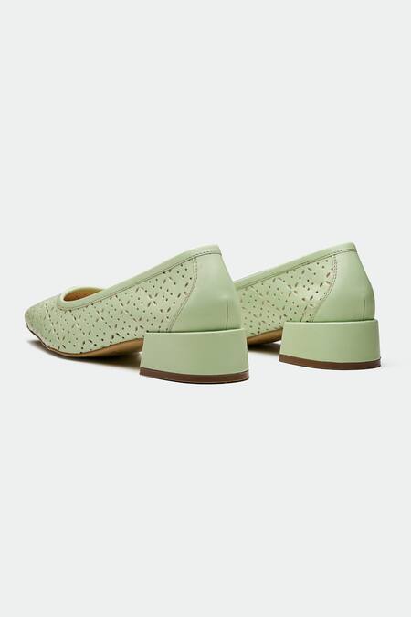 Oroh_Green Cut Work London Genuine Leather Heels _Online_at_Aza_Fashions