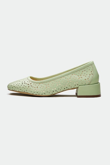 Buy_Oroh_Green Cut Work London Genuine Leather Heels _Online_at_Aza_Fashions
