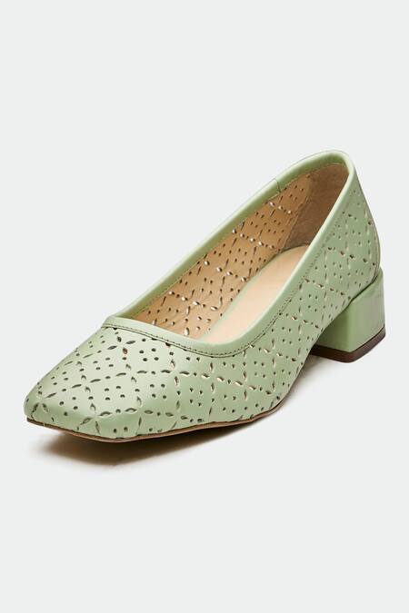 Shop_Oroh_Green Cut Work London Genuine Leather Heels _Online_at_Aza_Fashions