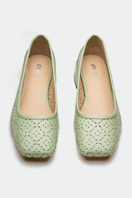 Oroh_Green Cut Work London Genuine Leather Heels _at_Aza_Fashions
