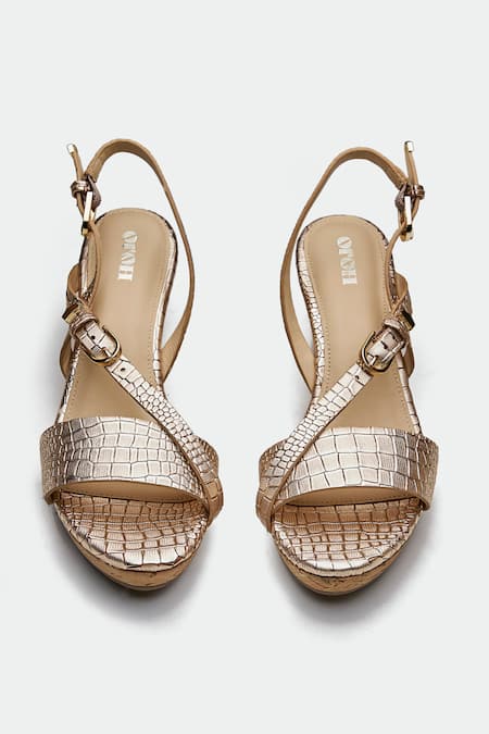 Oroh_Gold Dundee Designer Wedge Sandals _at_Aza_Fashions
