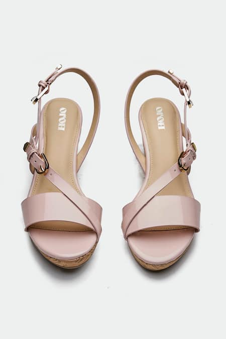 Oroh_Pink Genuine Leather Wedge Sandals _at_Aza_Fashions