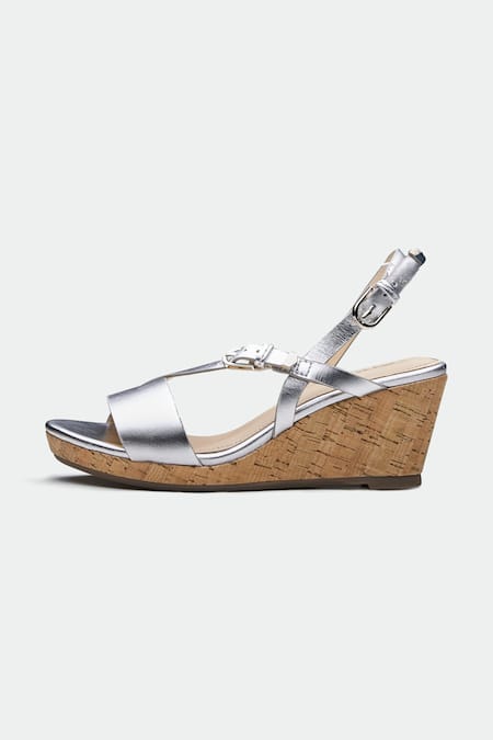 Oroh_Silver Genuine Leather Wedge Sandals _Online_at_Aza_Fashions