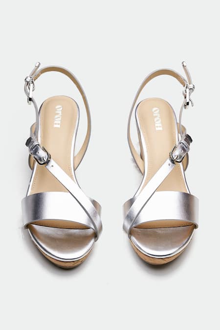 Oroh_Silver Genuine Leather Wedge Sandals _at_Aza_Fashions