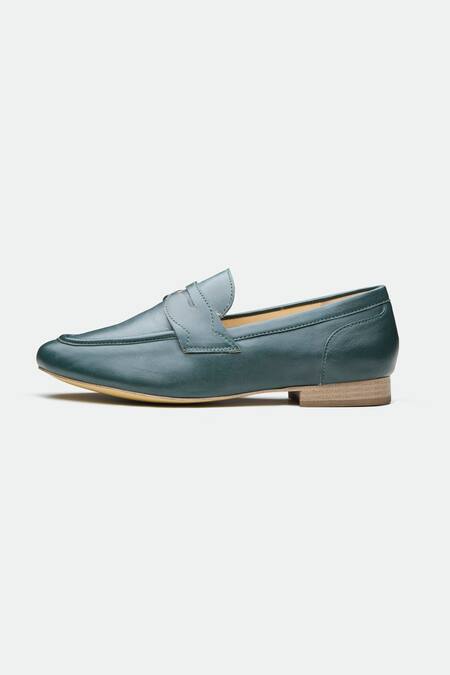 Buy_Oroh_Green Genuine Leather Walsall Flats _Online_at_Aza_Fashions