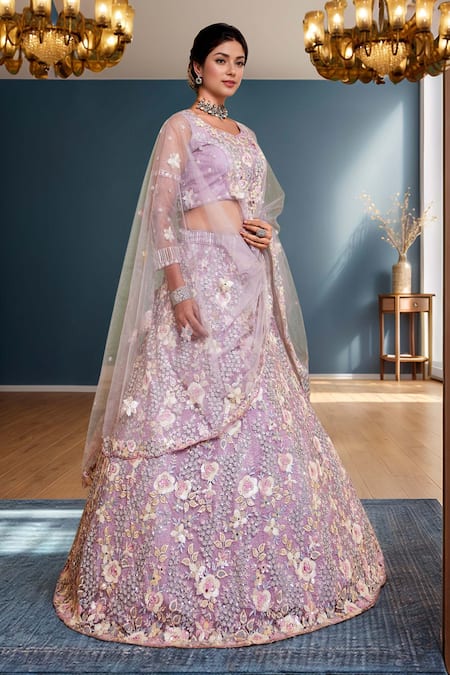 Samyukta Singhania Mauve Floral Embroidered Lehenga Set 