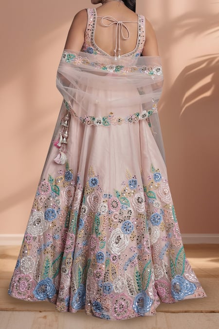 Shop Samyukta Singhania Peach Organza, Net Beads, Sequins, Embroidery Classic Lehenga Set at Aza Fashions Shop_Samyukta Singhania_Peach Organza, Net Beads, Sequins, Embroidery Classic Lehenga Set_at_Aza_Fashions