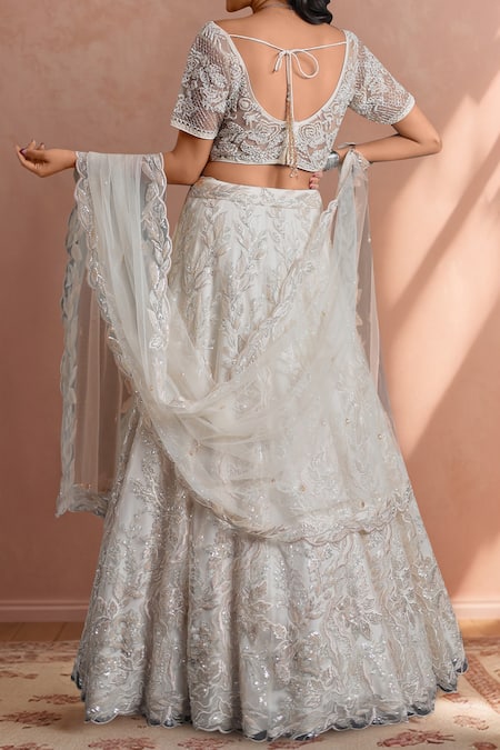 Samyukta Singhania Embroidered Cream Net Lehenga Set 