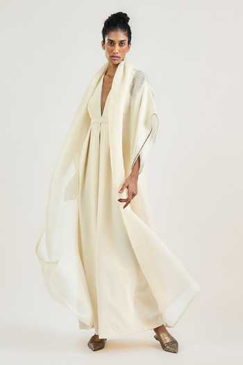 Shop OTT Ivory Gossamer Cocoon Cape at Aza Fashions Shop_OTT_Ivory Gossamer Cocoon Cape _at_Aza_Fashions