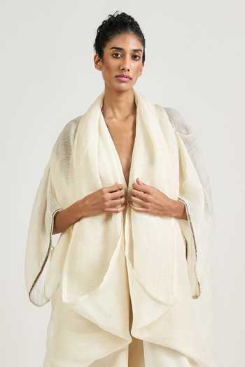 Shop OTT Ivory Gossamer Cocoon Cape Online at Aza Fashions Shop_OTT_Ivory Gossamer Cocoon Cape _Online_at_Aza_Fashions