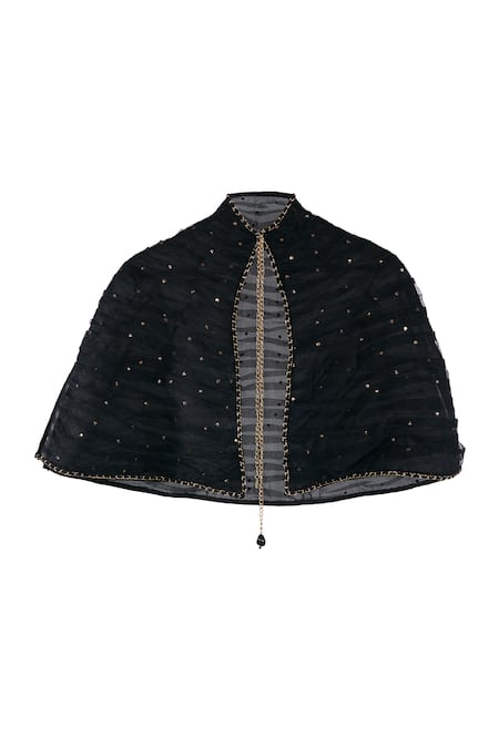 Shop Tarun Tahiliani Black Mukaish Cape With High Collar Online at Aza Fashions Shop_Tarun Tahiliani_Black Mukaish Cape With High Collar _Online_at_Aza_Fashions