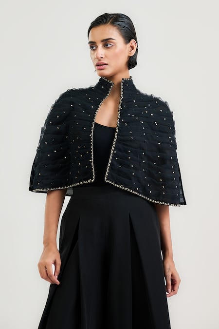 Tarun Tahiliani Mukaish Cape with High Collar 