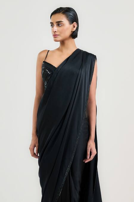 Buy_Ott_Black Cotton Satin Sequins Sweetheart Neck Party Corset _Online_at_Aza_Fashions