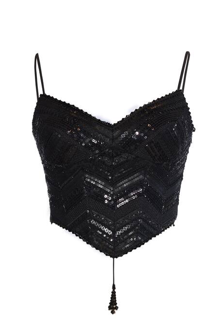 Shop_Ott_Black Cotton Satin Sequins Sweetheart Neck Party Corset _Online_at_Aza_Fashions