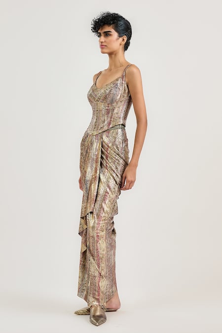 Tarun Tahiliani_Multi Color Jersey Scoop Neck Jewel Print Corset _Online_at_Aza_Fashions