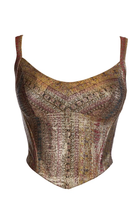 Shop_Tarun Tahiliani_Multi Color Jersey Scoop Neck Jewel Print Corset _Online_at_Aza_Fashions