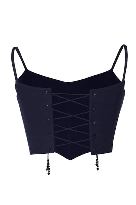 Buy_Ott_Navy Cotton Square Neck Blue Must Have Corset Top _Online_at_Aza_Fashions